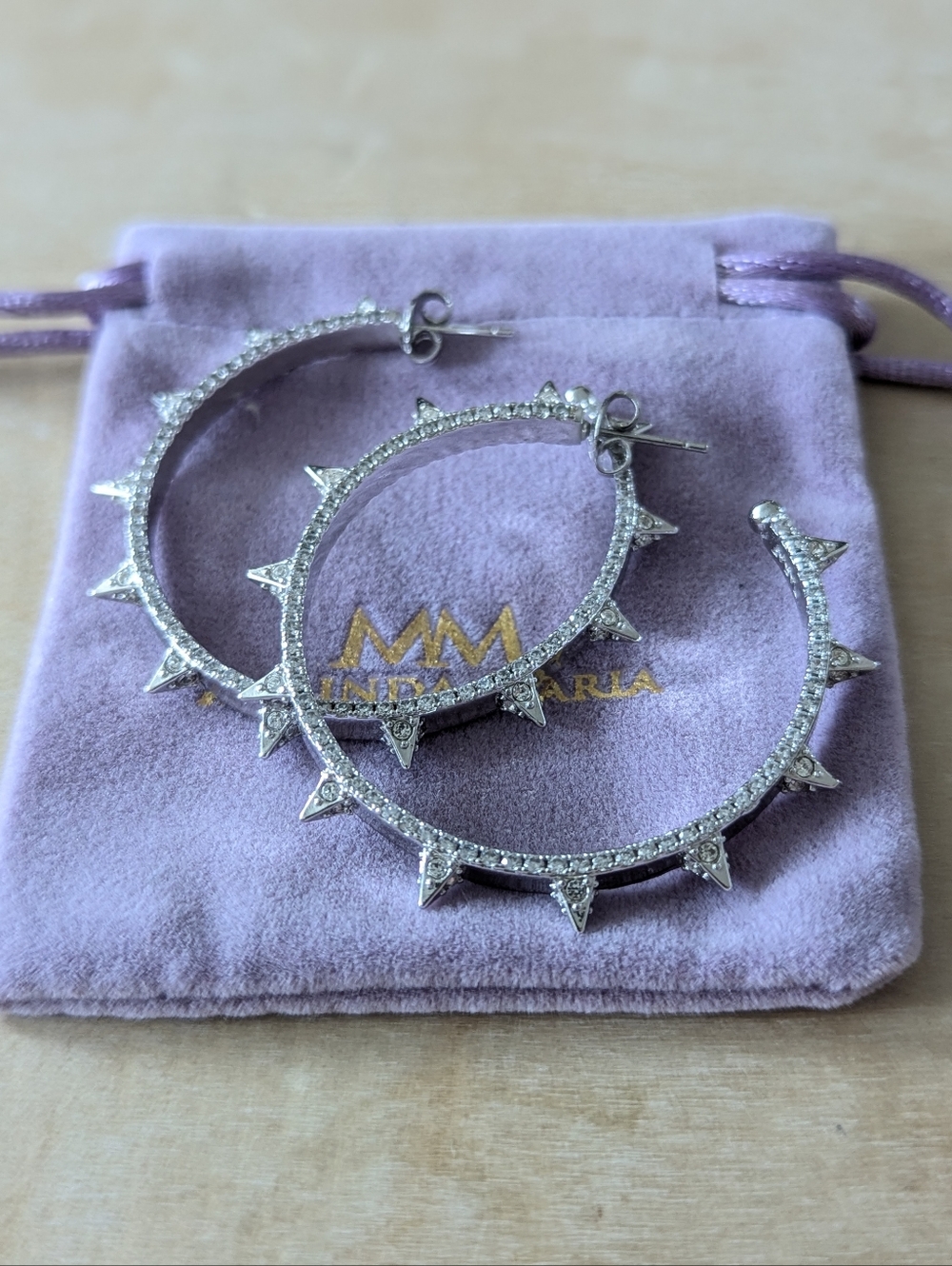 NWT Melinda Maria 2" Spiked Pavé Hoop Earrings In Silver & Diamondettes